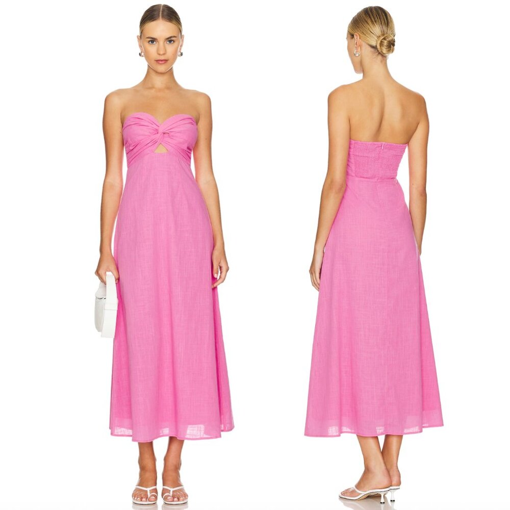 NEW SNDYS x REVOLVE Lilly Maxi Dress in Pink Strapless Cotton Linen Midi Small - Picture 2 of 6